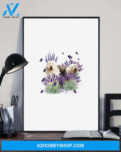 Old English Sheepdog With Lavender flower poster