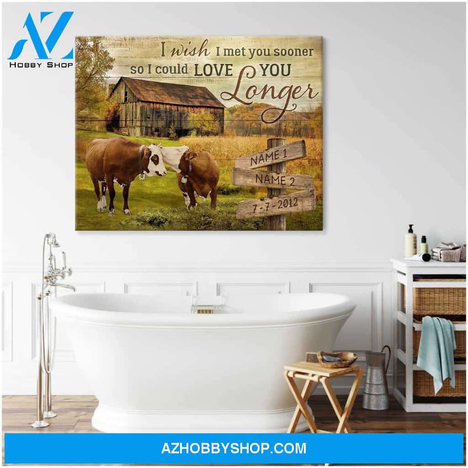 Old Farm and Couple Kissing Cows I wish I met you sooner Wakk Canvas And Poster, Wall Decor Visual Art