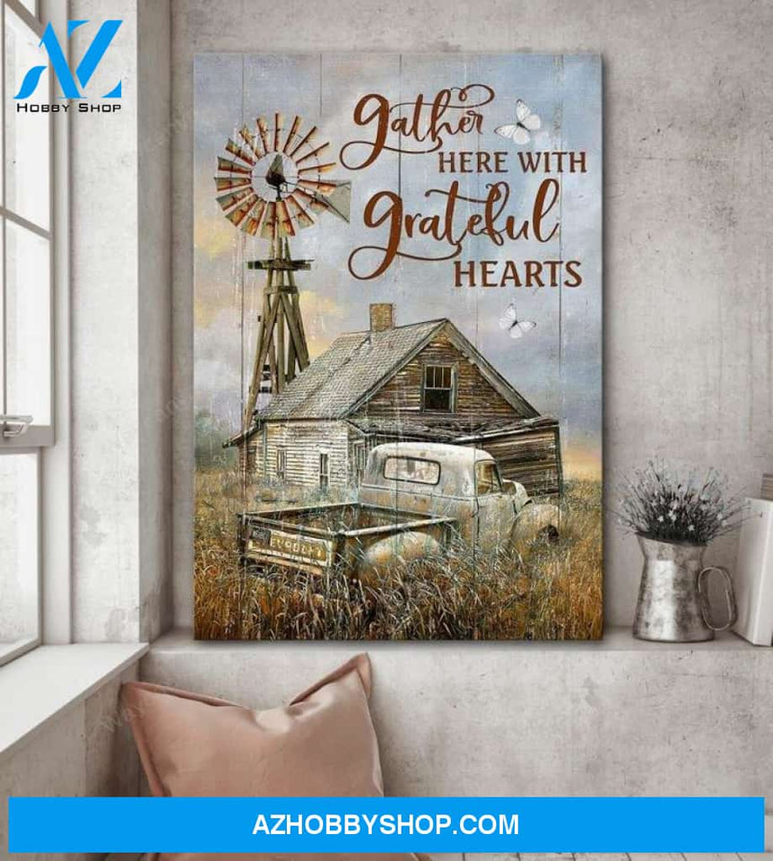 Old farm in field - Gather here with grateful hearts - Farm Portrait Canvas Prints - Wall Art