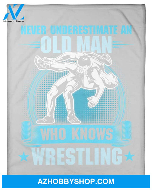 Old Man Wrestling Fleece Blanket Home Decor Bedding Couch Sofa Soft And Comfy Cozy Wrestling Lovers Gift, Gift For Friend Family