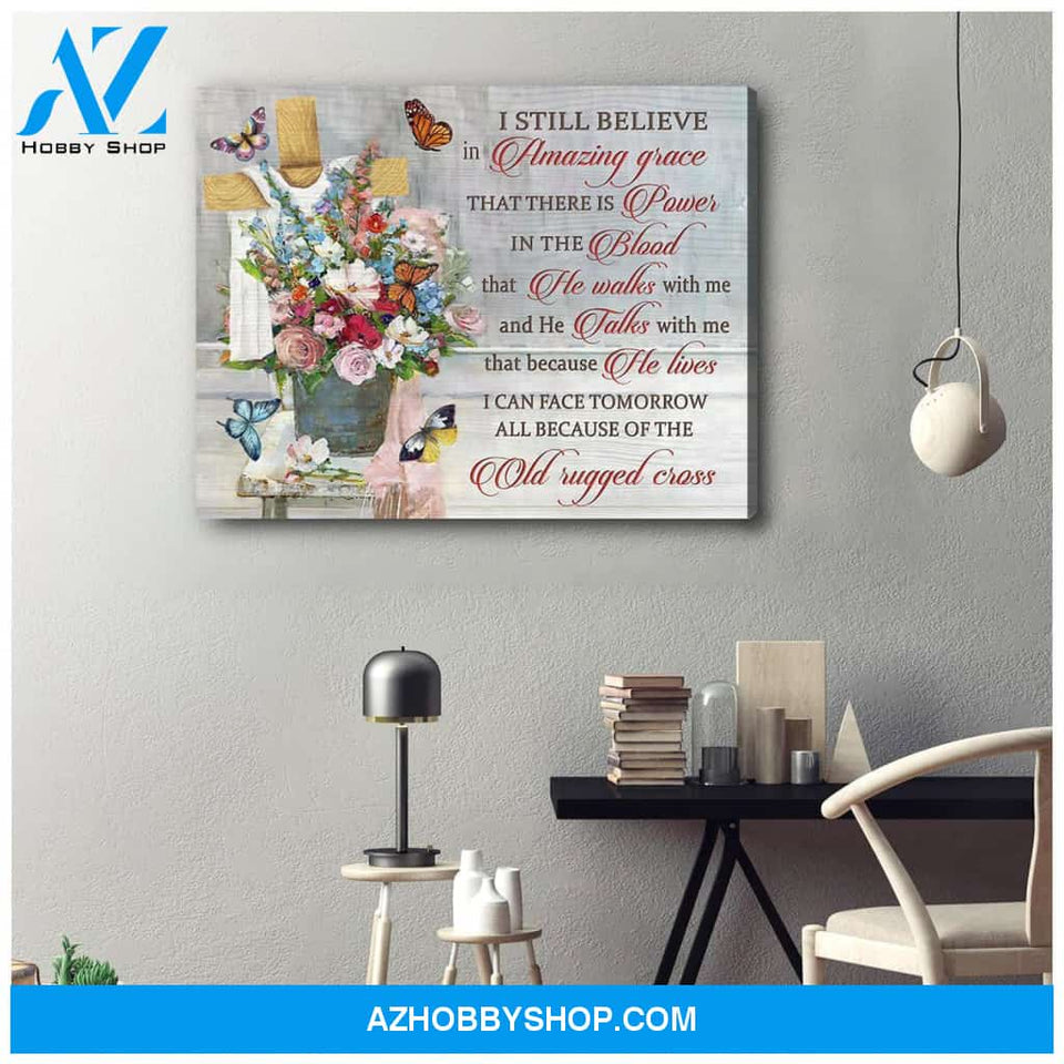 Old Rugged Cross Butterfly Canvas Wall Art Decor