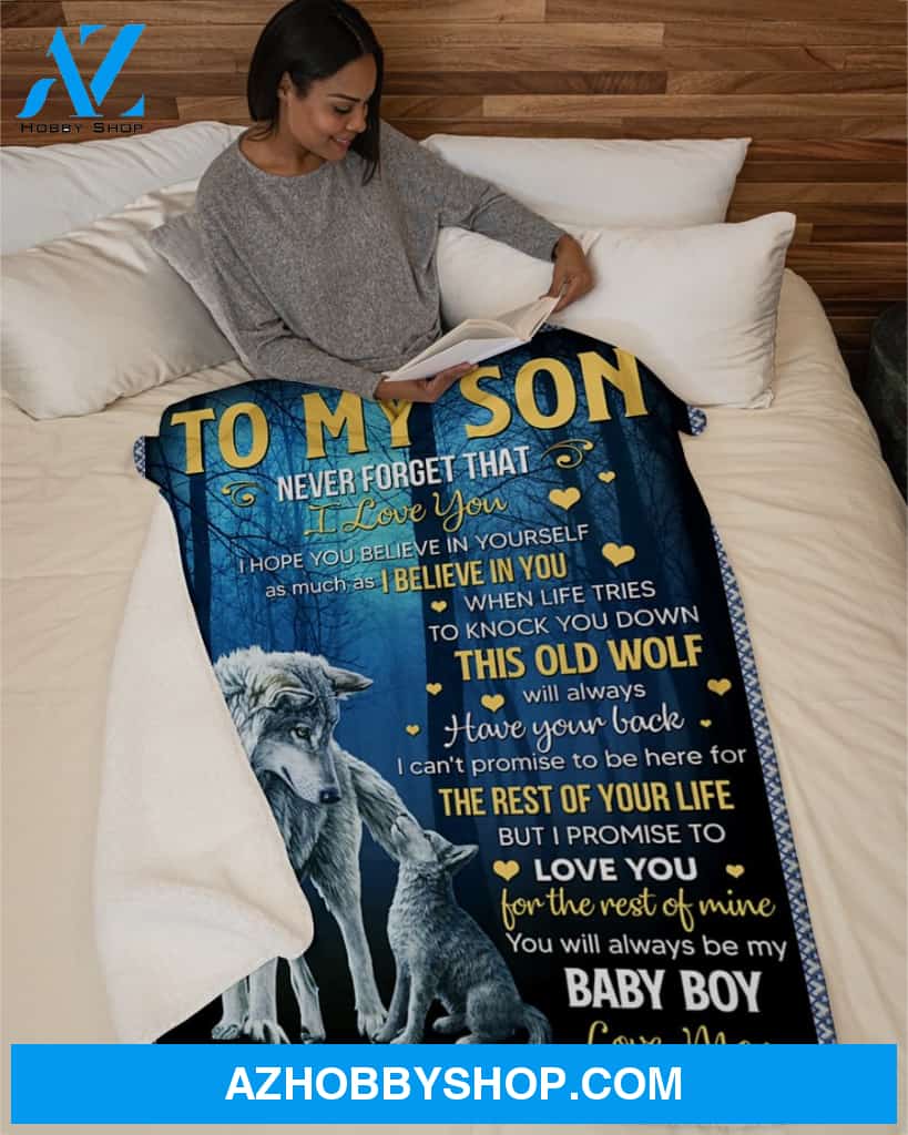 Old Wolf Always Have Your Back - Mom To Son Fleece Blanket Gift For Son