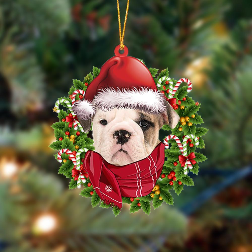 Ornament- old english bulldog 1-Xmas Bandana Hanging Ornament, Happy Christmas Ornament, Car Ornament