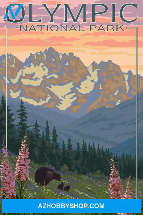 Olympic National Park Washington Bear And Cubs With Flowers