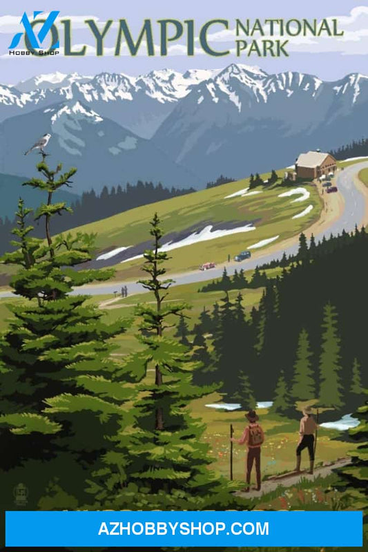 Olympic National Park Washington Hurricane Ridge And Hikers Illustration