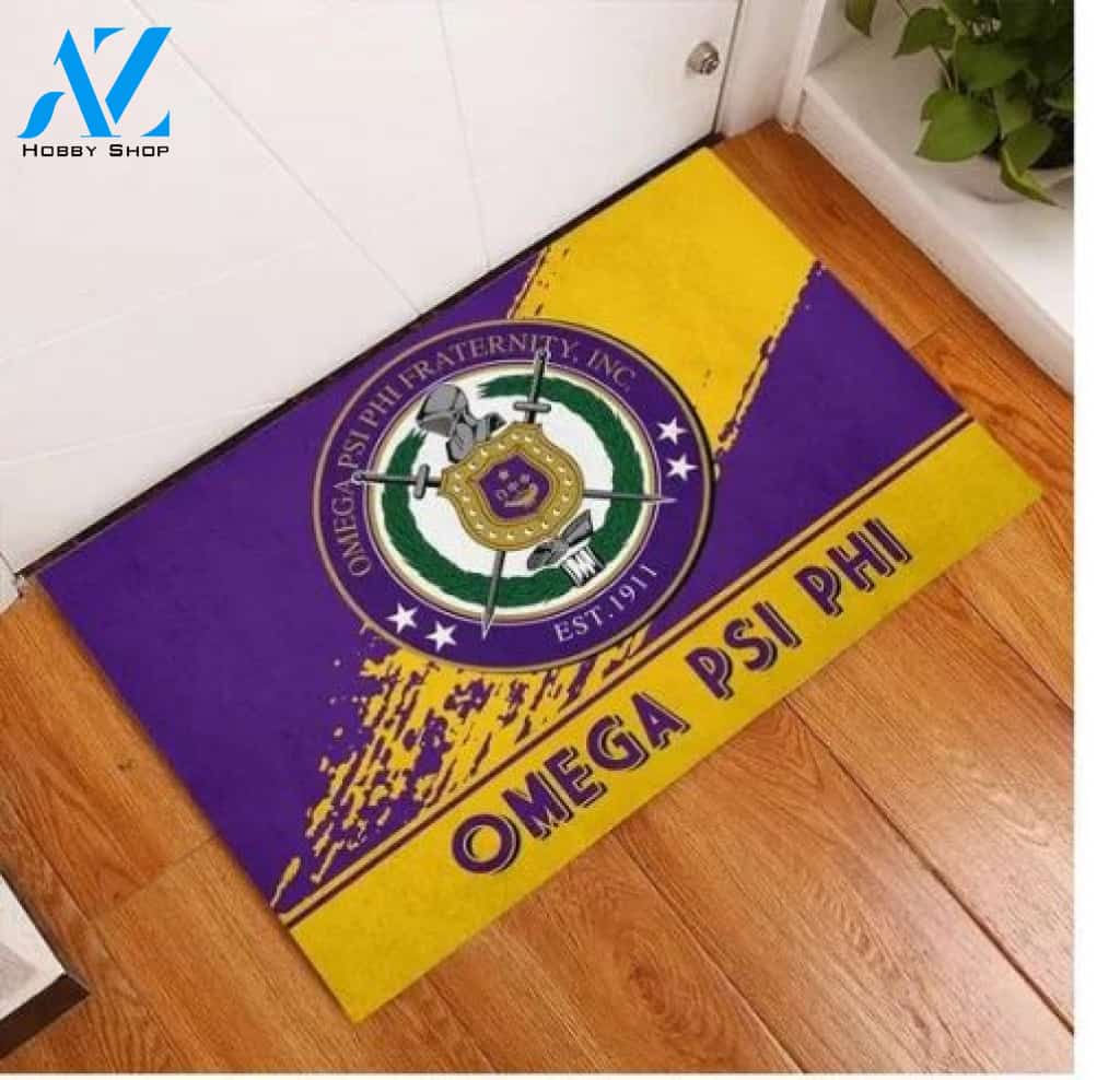 Omega Psi Phi 1911 Emblem Old Gold and Royal Purple Doormat