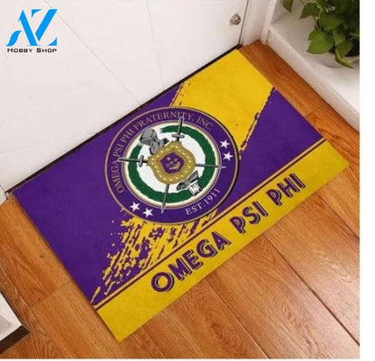 Omega Psi Phi 1911 Emblem Old Gold and Royal Purple Doormat