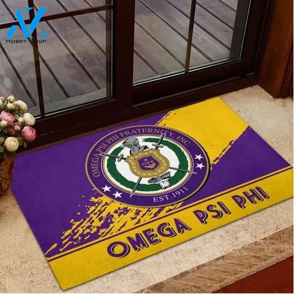 Omega Psi Phi 1911 Emblem Old Gold and Royal Purple Doormat