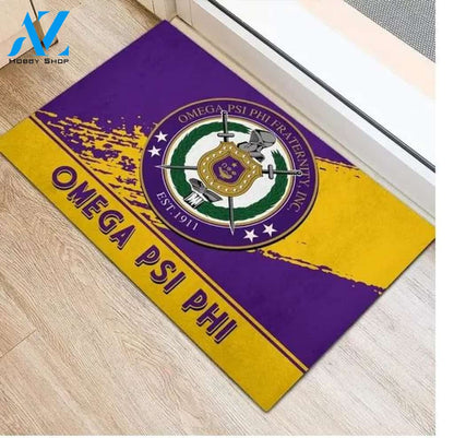 Omega Psi Phi 1911 Emblem Old Gold and Royal Purple Doormat