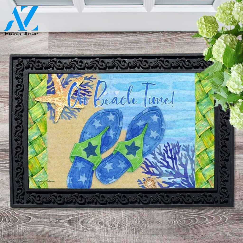 On Beach Time Flip Flops Doormat - 18" x 30"
