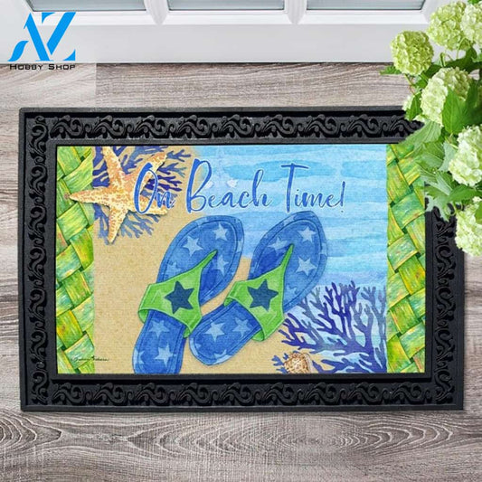 On Beach Time Flip Flops Doormat - 18" x 30"