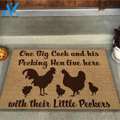 One Big Cock And His Pecking Hen Live Here Funny Doormat Gift For Chicken Lovers Birthday Gift Home Decor Warm House Gift Welcome Mat