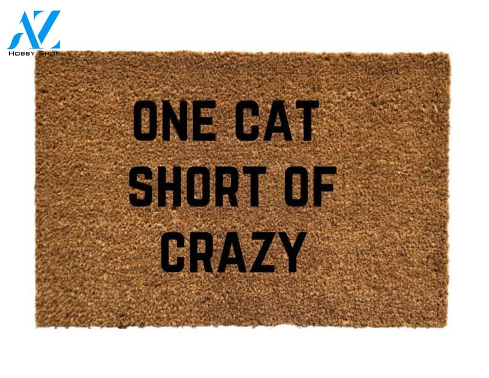 One Cat Short Of Crazy Door Mat, Funny Doormat, Funny Welcome Mat, Crazy Cat Lady, Cat Lady Gift, Funny Gift Idea, Housewarming Gift