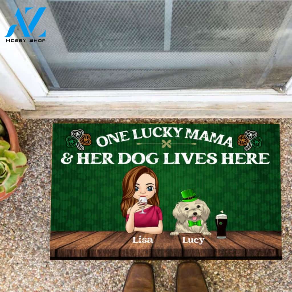 One Lucky Mama And Her Dogs Live Here - Personalized Doormat