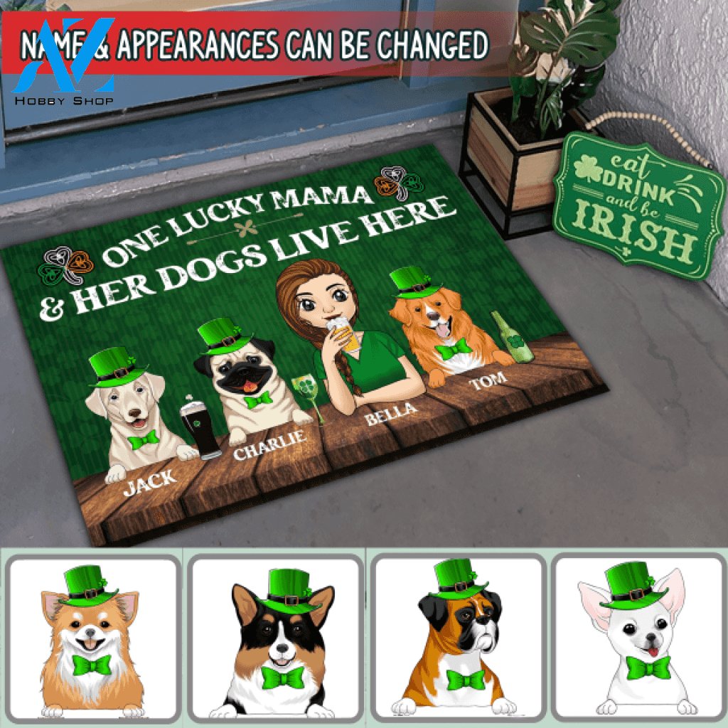 One Lucky Mama And Her Dogs Live Here - Personalized Doormat