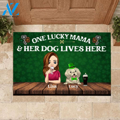 One Lucky Mama And Her Dogs Live Here - Personalized Doormat