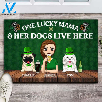 One Lucky Mama And Her Dogs Live Here - Personalized Doormat