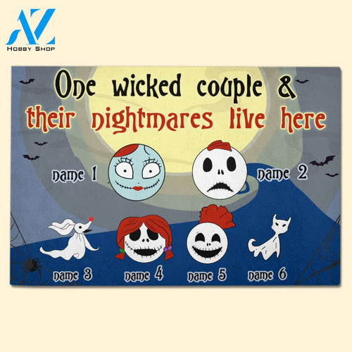 Personalized Gift For Family Before Christmas, One Wicked Couple And Their Nightmares Live Here Custom Doormat