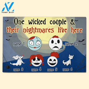 Personalized Gift For Family Before Christmas, One Wicked Couple And Their Nightmares Live Here Custom Doormat