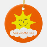 One Day At A Time Sobriety Date Cartoon Sun Ceramic Ornament