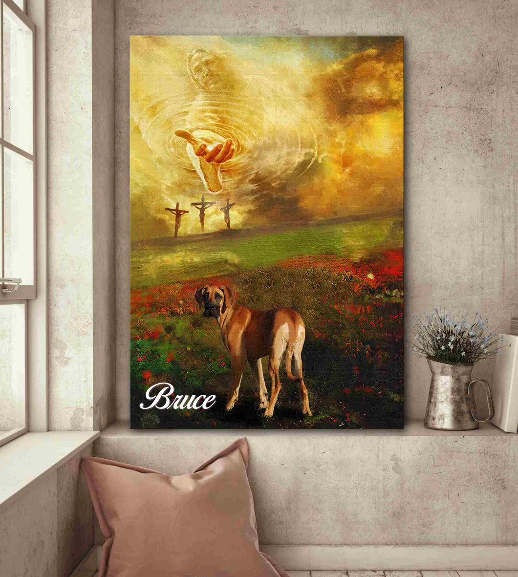 Jesus and Great Dane To the beautiful world Canvas And Poster, Canvas Wall Art, Wall Decor Visual Art
