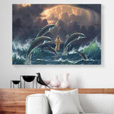 Jesus And Dolphins Vertical Matte Canvas And Poster,Canvas Prints,Wall Decor Visual Art