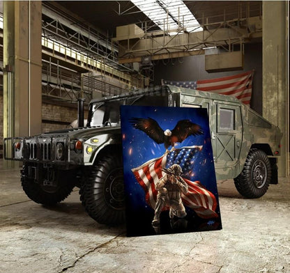 Patrios America Flag with Eagle Canvas And Poster, Wall Decor Visual Art
