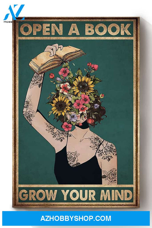 Open A Book Grow Your Mind Floral Head Women Canvas And Poster, Wall Decor Visual Art
