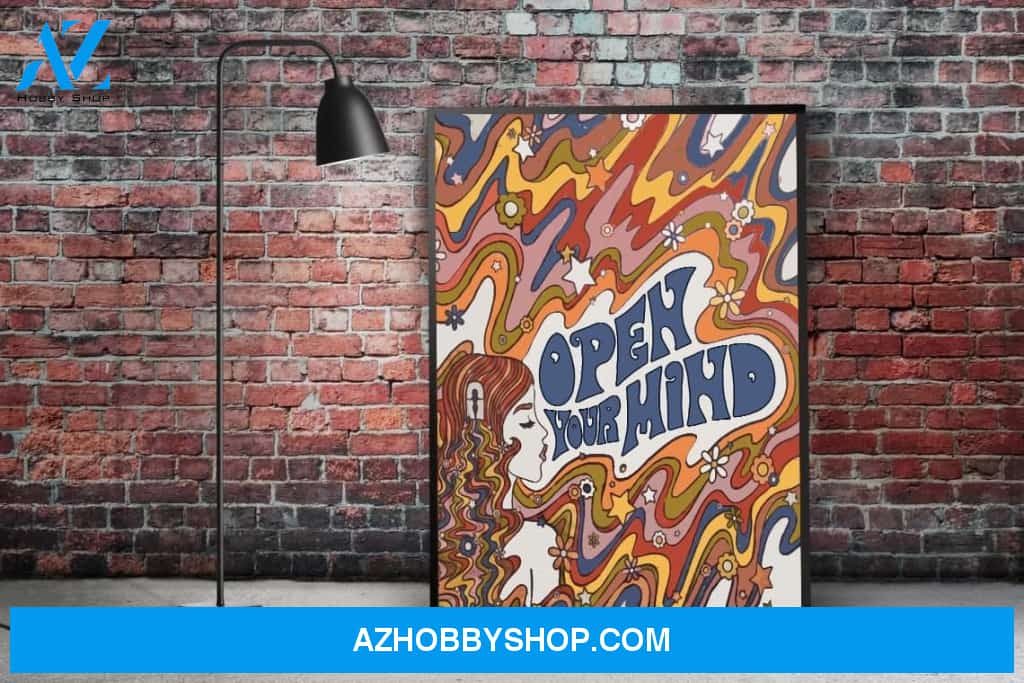 Open your mind poster, Hippie poster, Hippie girl poster, Positive poster
