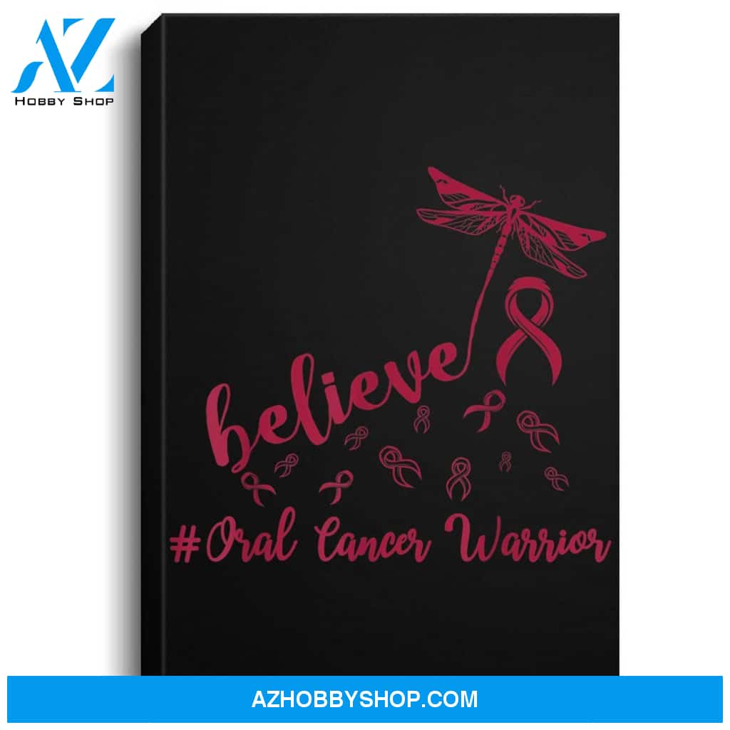 Oral Cancer Warrior Dragonfly Believe Hope Portrait Canvas