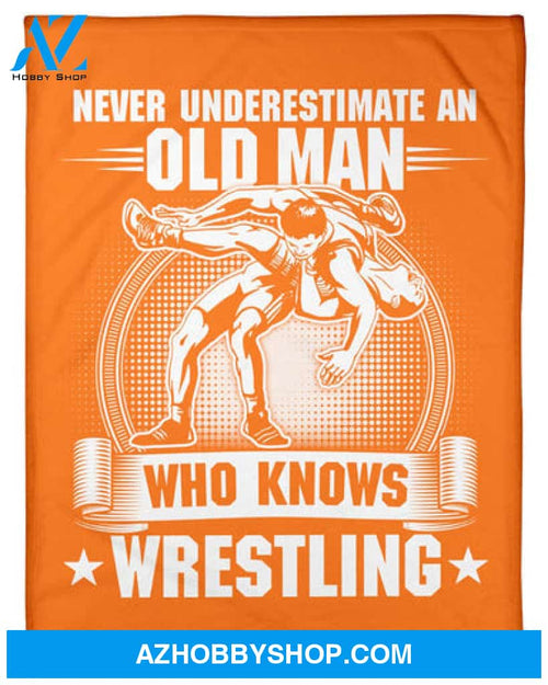 Orange Blanket Old Man Knows Wrestling Fleece Blanket 