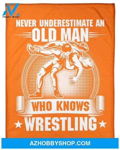 Orange Blanket Old Man Knows Wrestling Fleece Blanket 