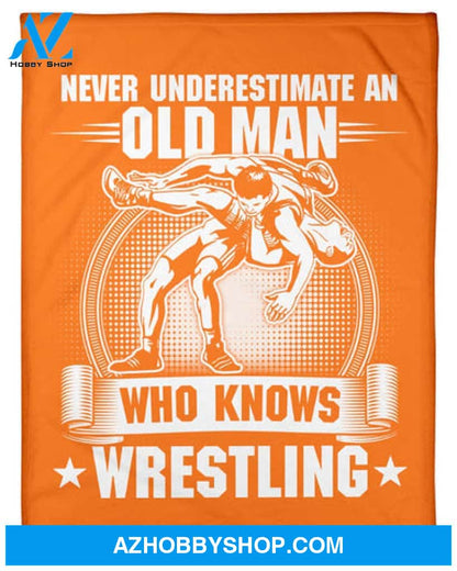 Orange Blanket Old Man Knows Wrestling Fleece Blanket 