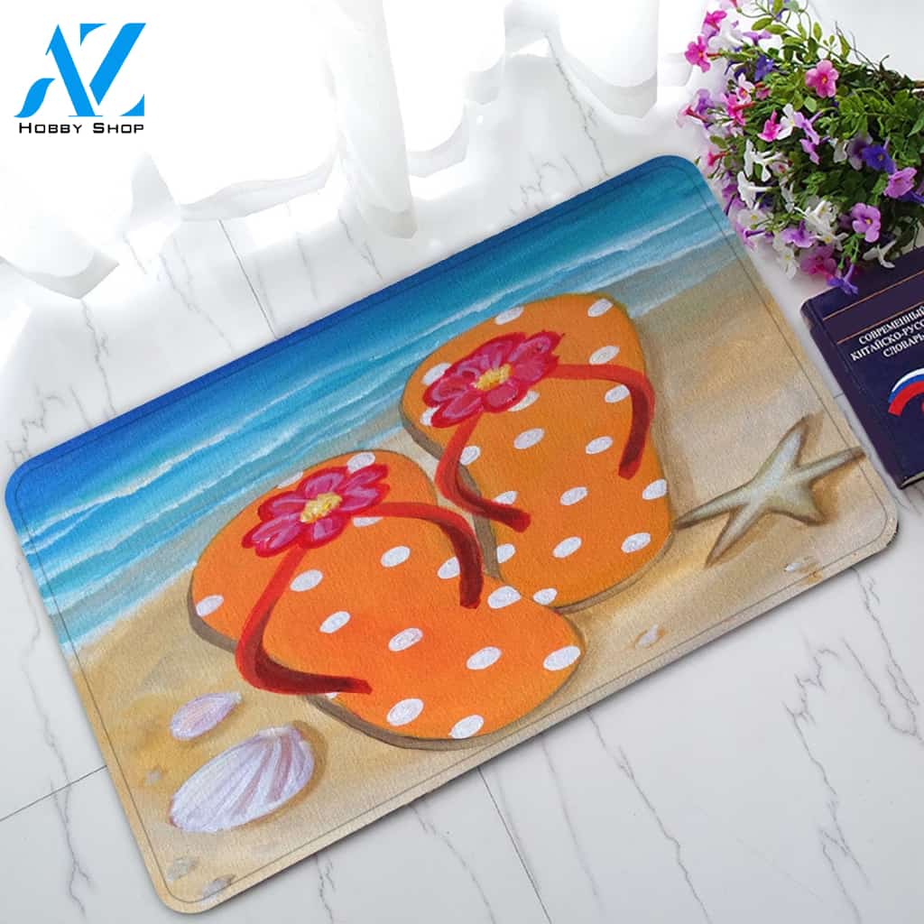 Orange Flip Flops Doormat Welcome Mat Housewarming Gift Home Decor Funny Doormat Gift For Beach Lovers Gift For Friend Birthday Gift