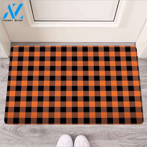Orange Plaid Door Mat
