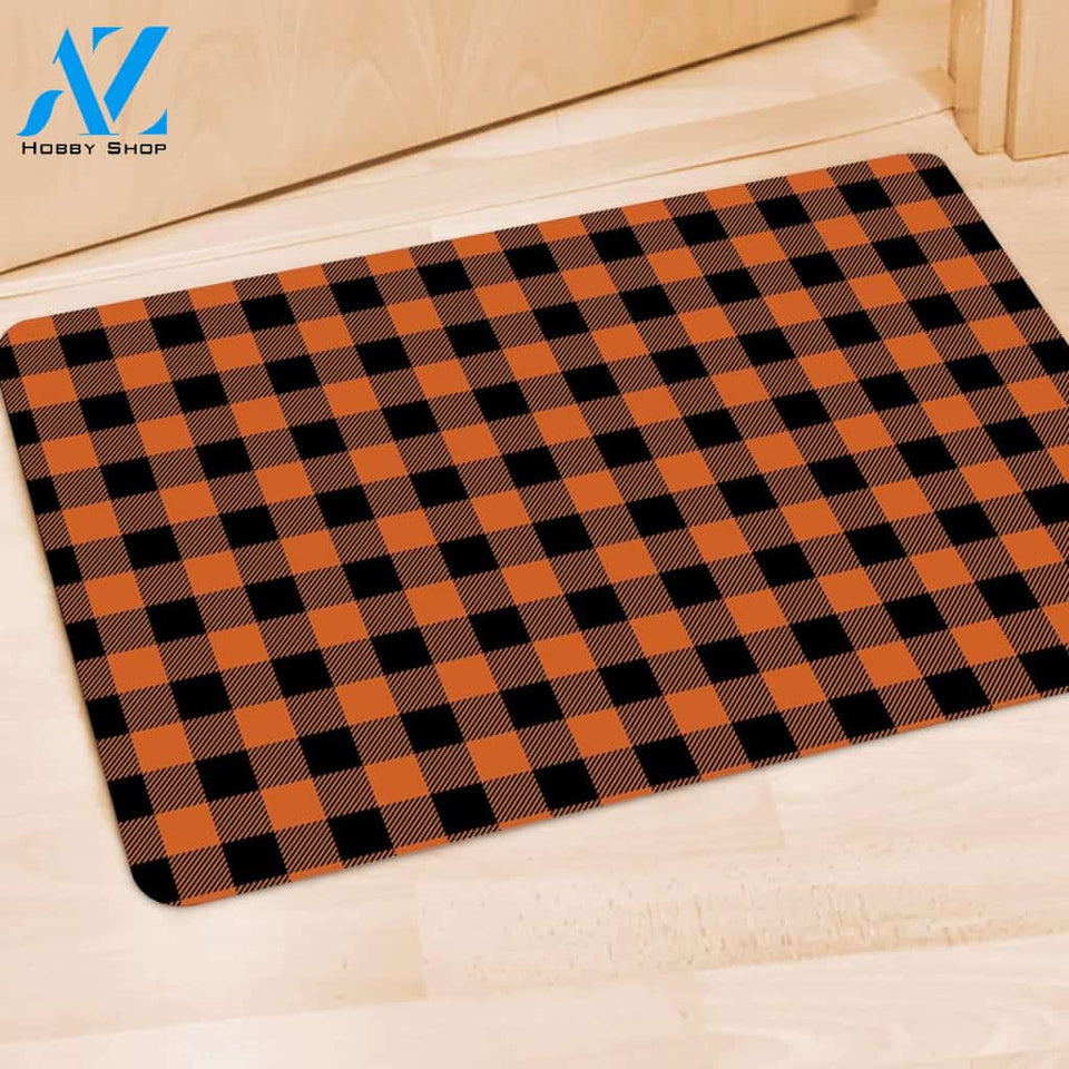 Orange Plaid Door Mat