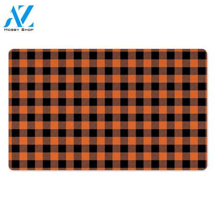 Orange Plaid Door Mat