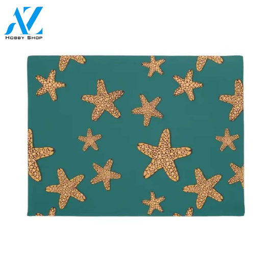 Personalized Name Family House Orange Starfish Pattern Indoor And Outdoor Doormat Warm House Gift Welcome Mat Gift For Friend Family