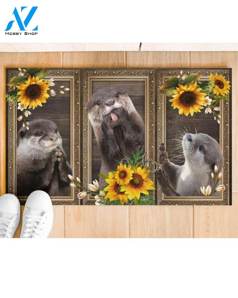 Otter Lovely Sunflowers Indoor And Outdoor Doormat Gift For Otter Lovers Birthday Gift Decor Warm House Gift Welcome Mat