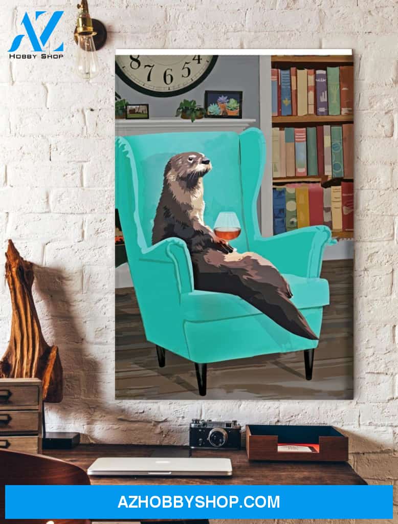 Otter Wine Canvas And Poster, Wall Decor Visual Art