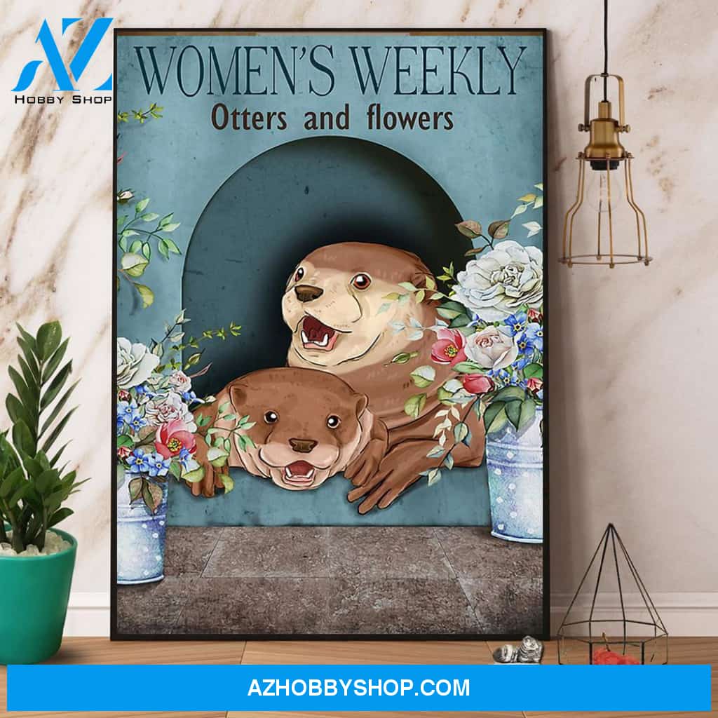 Otter Women’S Weekly Otters And Flowers Canvas And Poster, Wall Decor Visual Art