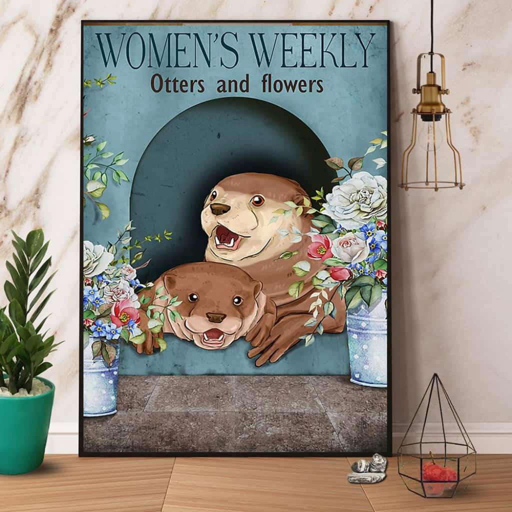 Otter Women'S Weekly Otters And Flowers Paper Poster No Frame Matte Canvas Wall Decor