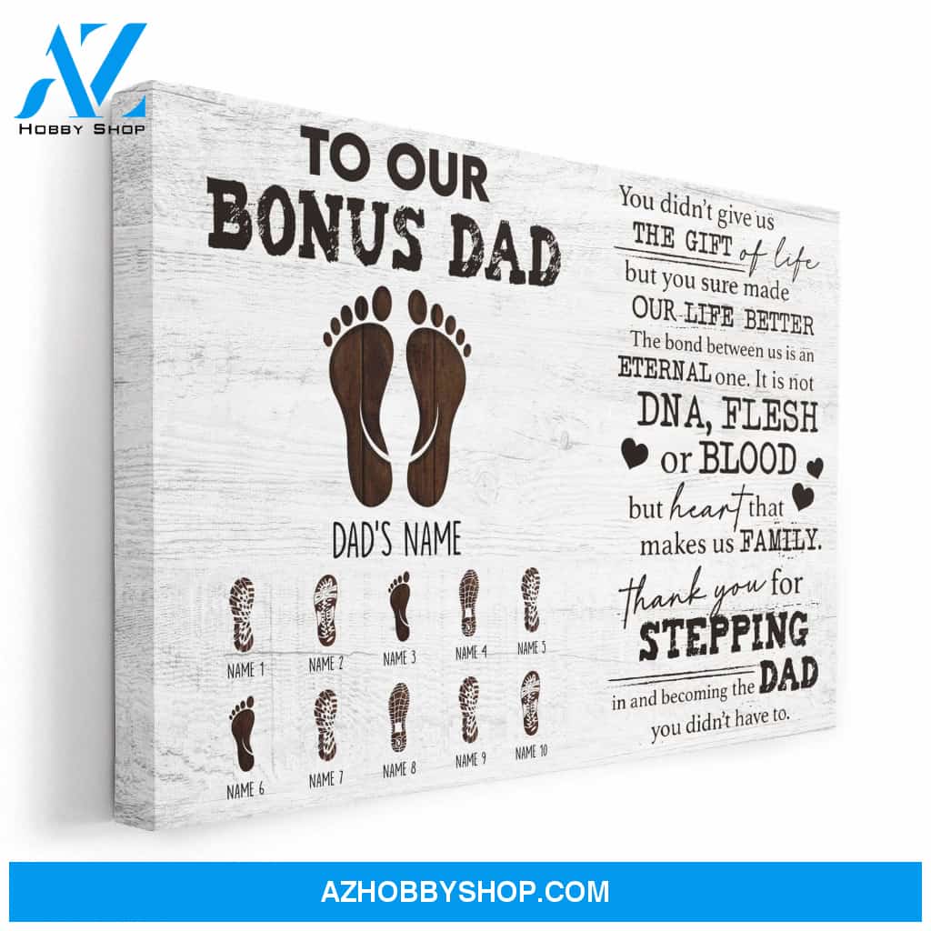 Our Bonus Dad Heart Makes Us Family - Personalized Poster/Canvas - Thanksgiving Gift For Stepdad - Prints