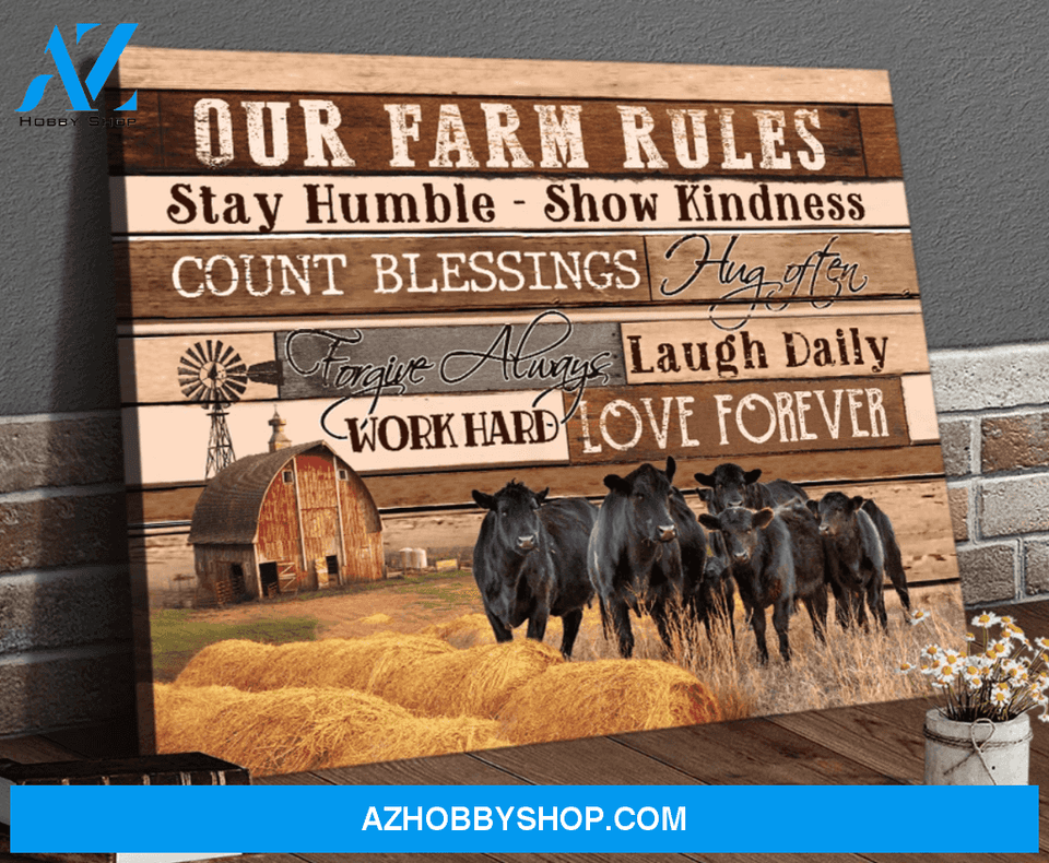 Our Farm Rules Cow Premium Canvas Wall Art, Wall Decor Visual Art