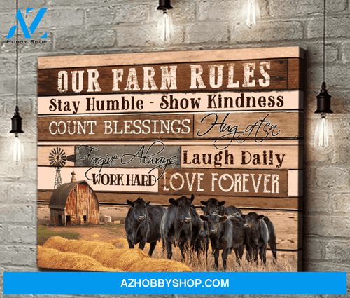 Our Farm Rules Cow Premium Canvas Wall Art, Wall Decor Visual Art