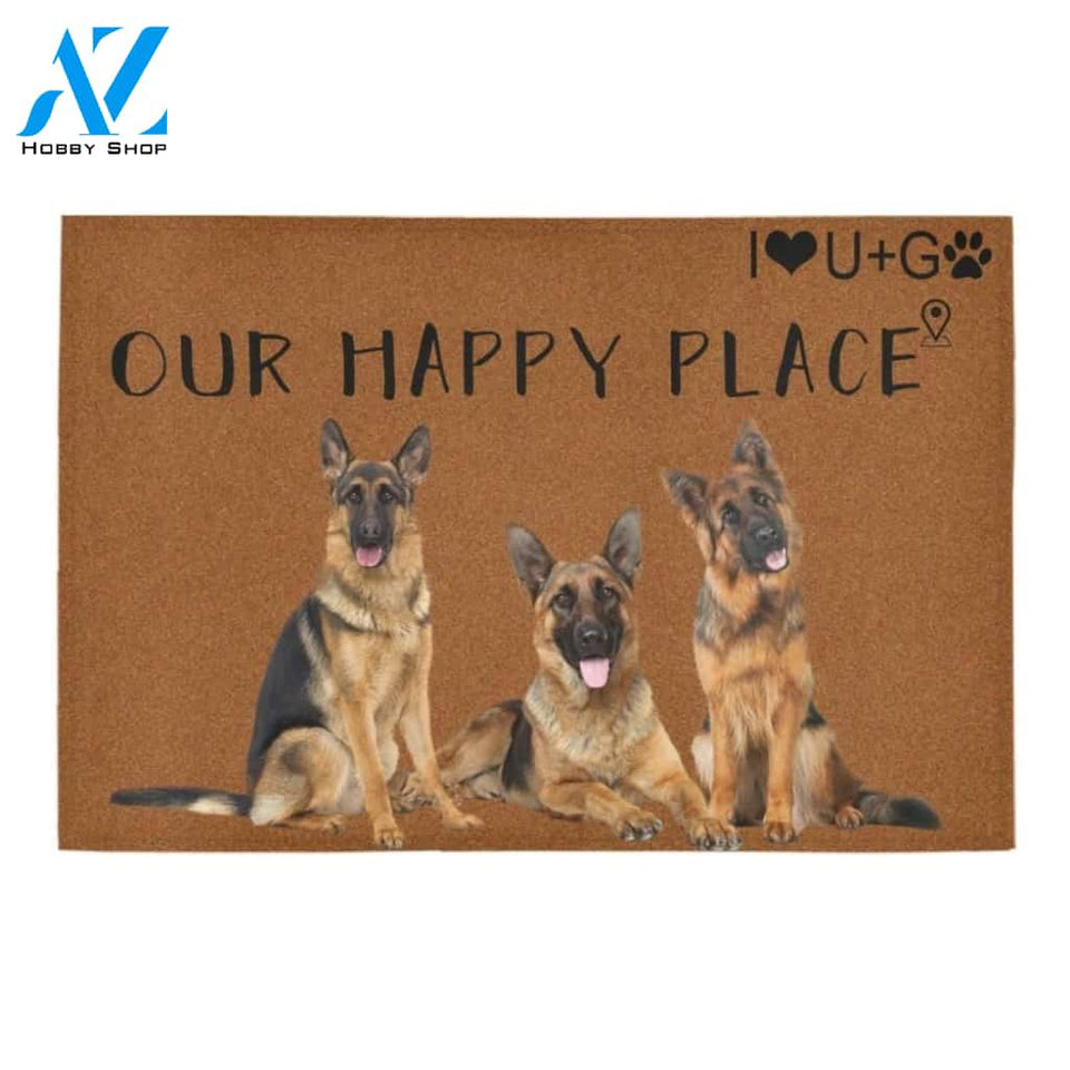 Our Happy Place German Shepherd Printed Doormat Home Decor Gift For Dog Lovers