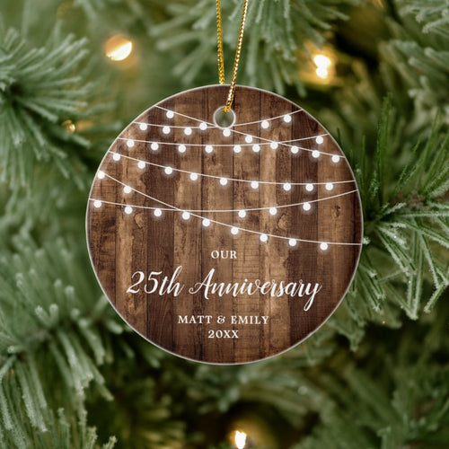 Our 25Th Anniversary Personalized Rustic Barn Ceramic Ornament