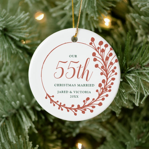 Our 55Th Christmas Married Personalized Couples Ceramic Ornament