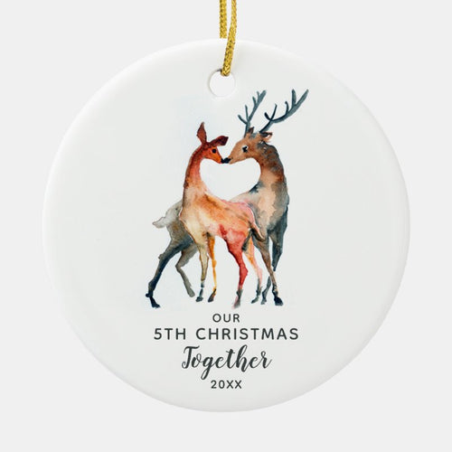 Our 5Th Christmas Together Customizable Year Deer Ceramic Ornament
