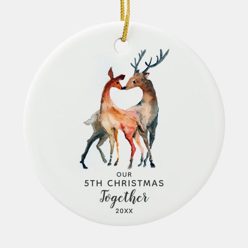 Our 5Th Christmas Together Customizable Year Deer Ceramic Ornament